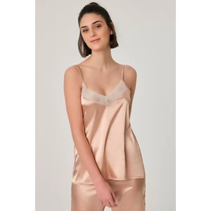 Dagi Women's Powder Satin Top with Straps and Lace Detail