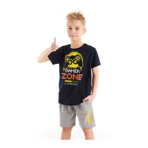 Mushi Zone Boys' Black T-shirt with Gray Shorts Set