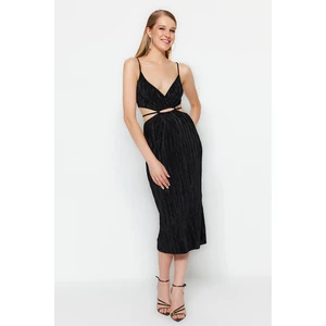 Trendyol Black Evening Dress Opening At The Waist/Skater Knitted Window/Cut Out Detailed Evening Dress