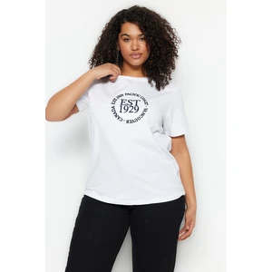 Trendyol Curve White Knitted Crew Neck Printed T-Shirt