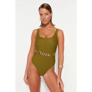 Trendyol Khaki Belted Round Neck Regular Leg Swimsuit