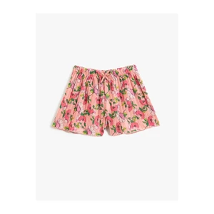 Koton Floral Pleated Shorts with Bow Detail Elastic Waist.