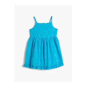 Koton Plain Turquoise Girls' Calf-length Dress 3skg80079aw