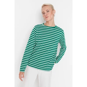 Trendyol Green Striped Regular/Normal fit Basic Crew Neck Knitted T-Shirt