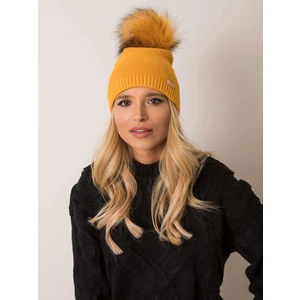 RUE PARIS Mustard hat with a pompom