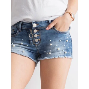 Blue jean shorts with pearls