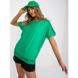 Dark green casual blouse with a round neckline