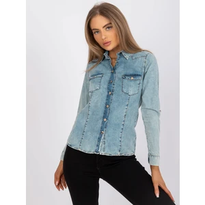 Light blue RUE PARIS long-sleeved denim shirt