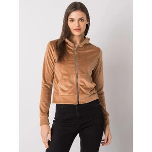 Velor sweatshirt RUE PARIS Camel with zip fastening