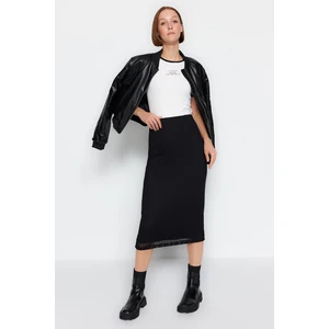 Trendyol Black Midi Lined Mesh Fabric High Waist Knitted Skirt