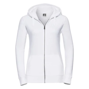 White women's sweatshirt with hood and zipper Authentic Russell