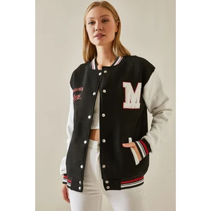 XHAN Black Snap Buttons College Jacket