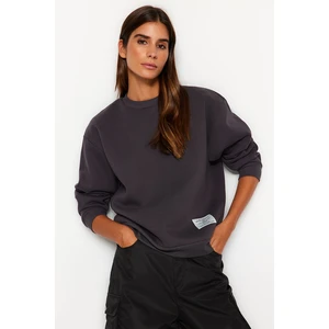 Trendyol Anthracite Thick Fleece Label Detail Regular/Normal Fit Knitted Sweatshirt