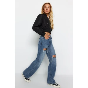 Trendyol Blue Ripped High Waist Wide Leg Jeans