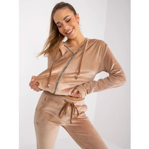 Dark beige two-piece velour set with Ilaria trousers