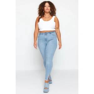 Trendyol Curve Light Blue Flexible Skinny Denim Jeans with Slit and Tassel Detail