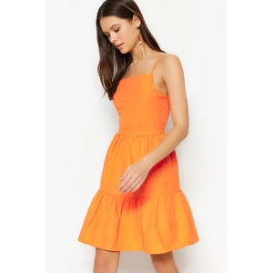 Trendyol Orange Woven Strappy Decollete Mini Woven Mini Dress