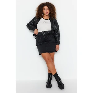 Trendyol Curve Anthracite Pocket Detailed Mini Denim Skirt