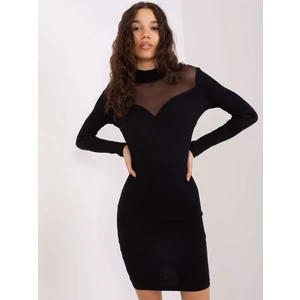 Black dress with a mesh neckline BASIC FEEL GOOD