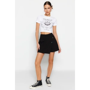 Trendyol Black Denim Shorts Skirt with Pockets and Buttons