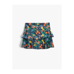 Koton Floral Mini Skirt with Ruffles and Elastic Waist.