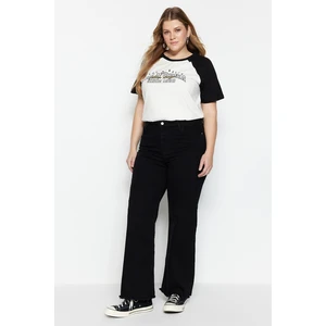 Trendyol Curve Black High Waist Dirty Trim Detailed Wide Leg Jeans.