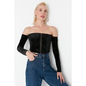 Trendyol Black Carmen Collar Corduroy Blouse