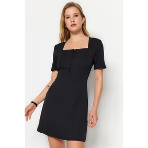 Trendyol Black Mini Weave Dress with Snap Collar Detail