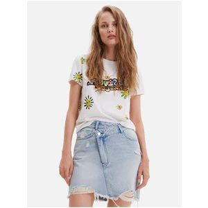 White Women's T-shirt with print Desigual Margapepo - Women