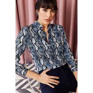 Olalook Women's Navy Blue Snake Patterned Viscose Shirt