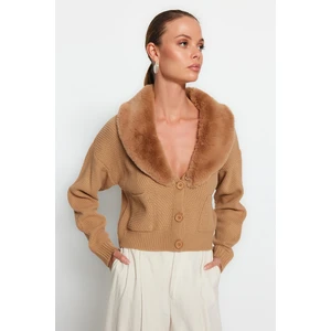 Trendyol Camel Crop Knitwear Cardigan