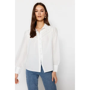 Trendyol Ribbed Woven Shirt in Ecru