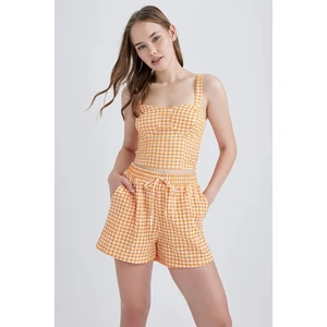 DEFACTO Cool Sweetheart Neckline Gingham Crinkle Strap Blouse