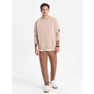 Ombre Men's pants with cargo pockets and leg hem - light brown