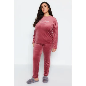 Trendyol Curve Pale Pink Velvet Crew Neck Knitted Pajamas Set