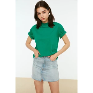 Trendyol Green Basic Stand Up Collar Knitted T-Shirt