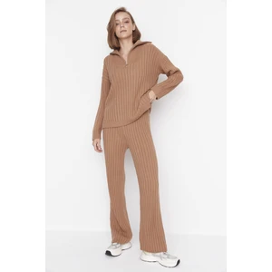 Trendyol Dark Beige Corduroy Knitted Sweater Trousers