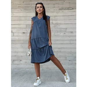 Powder blue cotton V-neck dress by MAYFLIES