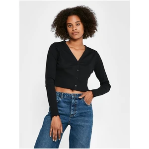 Black Womens Ribbed Cropped Cardigan Noisy May Drakey - Women