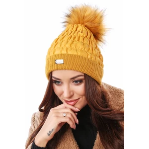 Winter nylon beanie with honey pompom