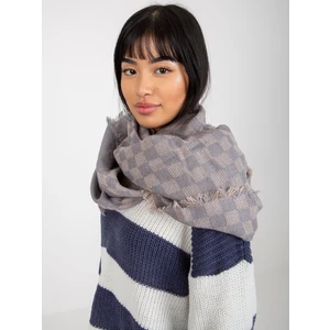 Grey and light pink lady's checkered winter scarf