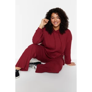 Trendyol Curve Plus Size Two-Piece Set - Burgundy - Relaxed fit
