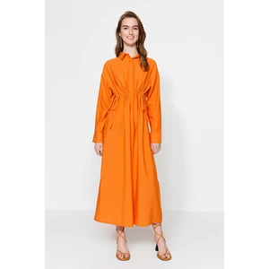 Trendyol Orange Linen-Mixed Woven Dress with Rinse Detail Half Pat
