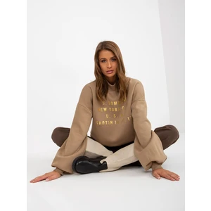 Dark beige sweatshirt with turtleneck with print