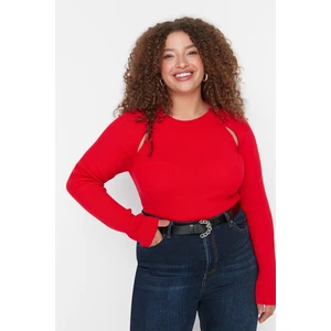 Trendyol Curve Plus Size Sweater - Red - Fitted