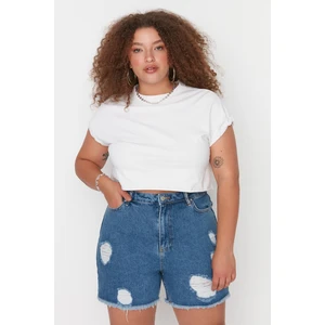 Trendyol Curve Blue High Waist Denim Shorts & Bermuda