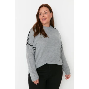 Trendyol Curve Plus Size Sweater - Gray - Regular fit