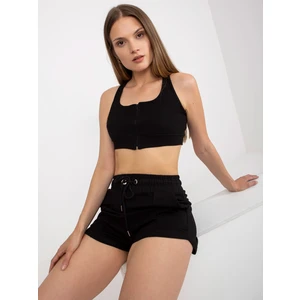 Černý bavlněný basic pruhovaný crop top RUE PARIS