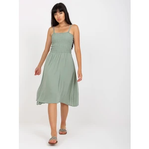 Khaki midi dress with straps FRESH MADE