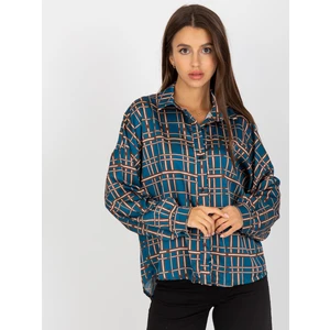 Dark blue plaid shirt with long sleeves